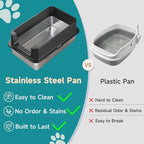 TENTIZON Stainless Steel Cat Litter Box with Lid, Large Covered Enclosed Kitty Litterbox with Hood, Flip Top, High Side, Litter Mat, Scoop for Big Cats, Kitten, No Odor, No Mess, Easy Clean, Black