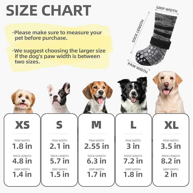 PUPTECK Non Slip Dog Socks to Prevent Licking for Hardwood Floors, Shoes for Hot Pavement Summer Small Medium Large Size Dogs Traction Control Booties Paw Protectors Boots Cold Winter