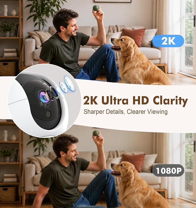 2K Indoor Security Camera, Dual-Band WiFi Pet Cam for Baby & Home | IR Night Vision, Two-Way Audio, Motion Tracking with App Control for Home Security, Compatible with Google Assistant & Alexa