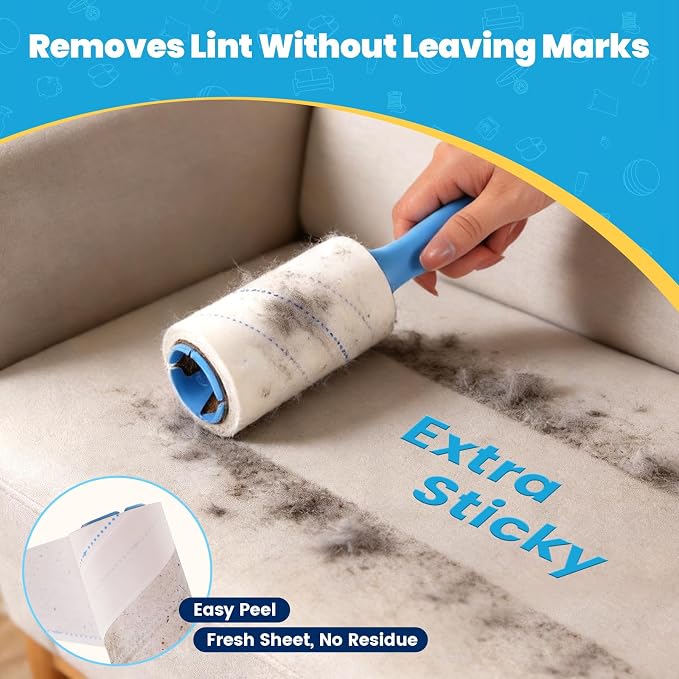Extra Sticky Lint Roller for Pet Hair, 300 Sheets with 3 Handles | Easy Spiral Tear Lint Rollers,Lint Remover for Clothes, Dog and Cat Hair Remover with Ergonomic Handle