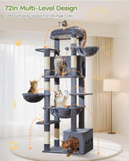 Taoqimiao 72 in Cat Tree, XXL Cat Tower for Indoor Cats Large Adult 25Lbs+ | Extra-Large Platform, 2 Cat Houses, 7 Scratching Post, Extra-Sized Durable Hammock, Cozy Basket, Smoky Gray, F20G