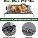 Cooling Elevated Dog Bed for Large Dogs – Waterproof Raised Dog Cot with Slope Headrest, Breathable Teslin Mesh, Durable & Portable Pet Bed for Indoor and Outdoor Use, Grey