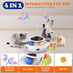 Pawtners Cat Toys, Automatic Interactive Kitten Toys for Indoor Cats, White | Fluttering Butterfly, Moving Feather, Track Balls and USB Rechargeable Powered Smart Indoor Exercise Kicker