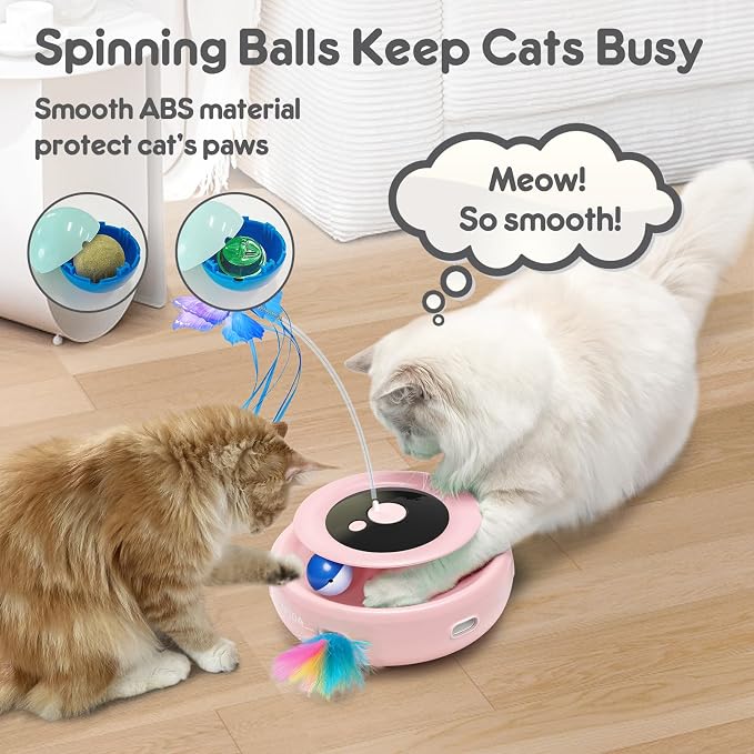 ORSDA Cat Toy, 3-in-1 Automatic Interactive Electronic Moving Ambush Feather, Fluttering Butterfly, Track Balls, USB Rechargeable Powered Smart Indoor Exercise Kicker