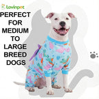 LovinPet Large Dog Pajamas, Four-Leg Stretch Onesie Bodysuit, Lightweight UV-Shielding Pajamas, Anti-Lick Calming Recovery Suit for Surgery, 3D Dino Wing Design with Soft Spikes， Blue Purple， XXL