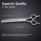 75'' Curved Chunker Shears for Dog Grooming, Professional Japanese 440C Stainless Steel Pet Grooming Scissors with Round Safety Tip & Ergonomic Handle, Sharp Trimming Scissors for Dogs and Cats