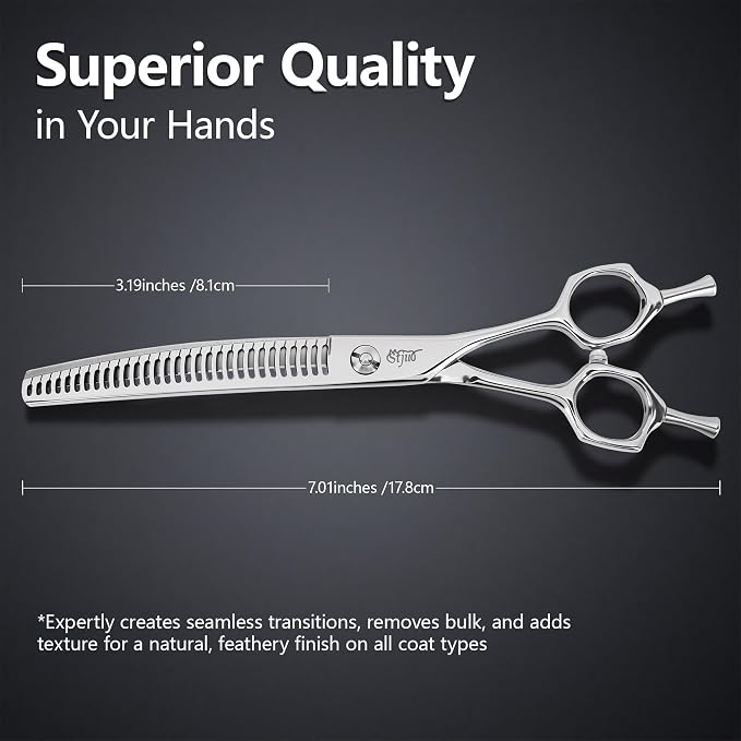 75'' Curved Chunker Shears for Dog Grooming, Professional Japanese 440C Stainless Steel Pet Grooming Scissors with Round Safety Tip & Ergonomic Handle, Sharp Trimming Scissors for Dogs and Cats