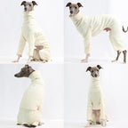 D Doggy Star Italian Greyhound Clothes Stretchable Onesie Whippet for Dog (2XL,Ribbed Ivory)