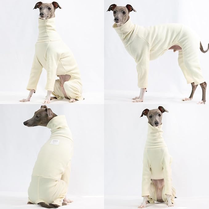 D Doggy Star Italian Greyhound Clothes Stretchable Onesie Whippet for Dog (3XL,Ribbed Ivory)