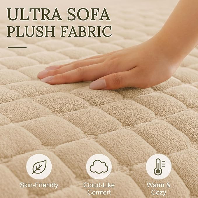 Smiry Velvet Couch Cover for Dogs, Non Slip Soft Sofa Protector for Pets | Washable Sofa Cover for Cats, Cozy Furniture Protector Against Pet Hair, Scratches, Fits Sectional Sofa(Khaki, 36"x36")