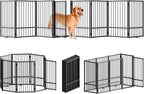 SNUOWU Full Metal Freestanding Dog Gate with Door, 36''Height Foldable Pet Dog Fence for Indoor & Outdoor, 8 Panels Extra Wide Free Standing TallDog Gates for Doorways,House,Stairs,Porch,Deck,Yard
