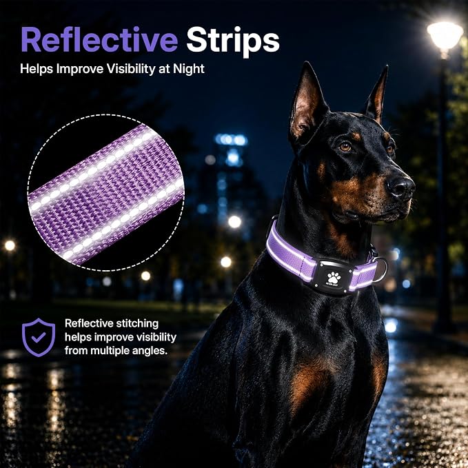 GPS Dog Collar Tracker 2-in-1,Reflective Waterproof Pet Collar,iOS-Only,No Monthly Fees,Unlimited Range,Dog Tracking Collar Pet Tracker,for Small Medium Large Dogs(L (16.5"-23.5"), Purple)