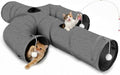 Ownpets Cactus Cat Tunnel 10" with Peek Holes for Indoor Large Cat, Grey | Durable Oxford fabric, noise-free, foldable & connectable, multi-cat friendly, tube for cats up to 20lb, includes ball & wand