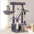 Taoqimiao Cat Tree, 38.5In Cat Tower for Indoor Cats, Suitable for Kittens | Thick Padded Top Perch, Luxurious Cat Condo, Adjustable Basket, 1-Piece Ramp Scratcher, 3 Sisal Posts, Smoky Gray, MS029SG