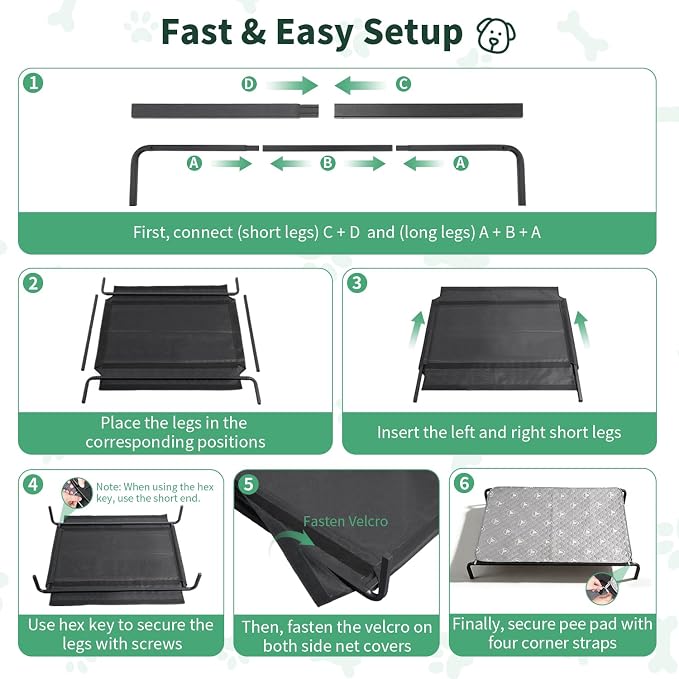 PJYuCien Raised Dog Bed with Pad, 48'' Gray