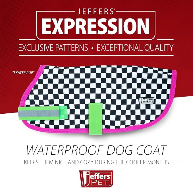 Jeffers Expression Dog Coat Waterproof Ripstop Winter Jacket 30" – 240g Insulated Blanket, Adjustable Belly & Chest Straps, Reflective Strips, Small to Large Breeds, Outdoor & Travel - Party Cheetah