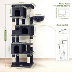 Globlazer F66 Corner Cat Tree, 66in Multi-Level Climbing Tower, Dark Grey | Kitty Condos Cat Scratching Tower for Indoor Multiple Cats with Large Platform, 3 Cat Caves, Hanging Basket