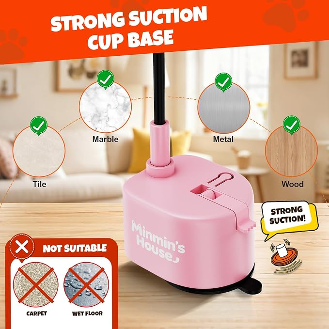 Interactive Cat Toys For Indoor Cats, 360° Flying Automatic Cat Toy, Pink | Rechargeable, Strong Suction Base, Self-Play & Handheld, Electric Spin Game Enrichment Toy, Long Kitty Wand for Bored Cats