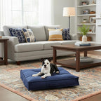 Indoor Dog Bed with Removable Washable Cover, Soft Basketweave Fabric, Reversible Cushion, Carry Handle, Baffle Construction to Help Prevent Fill Shifting, Cobalt - Small (24"x24")