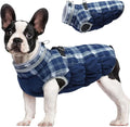 FUAMEY Dog Cold Weather Coats Reflective Dog Warm Jacket with Harness | Fleece Winter Coat for Medium Dogs Snow Puffer Vests with Zipper Reflective Turtleneck Jackets for Winter Blue Plaid M