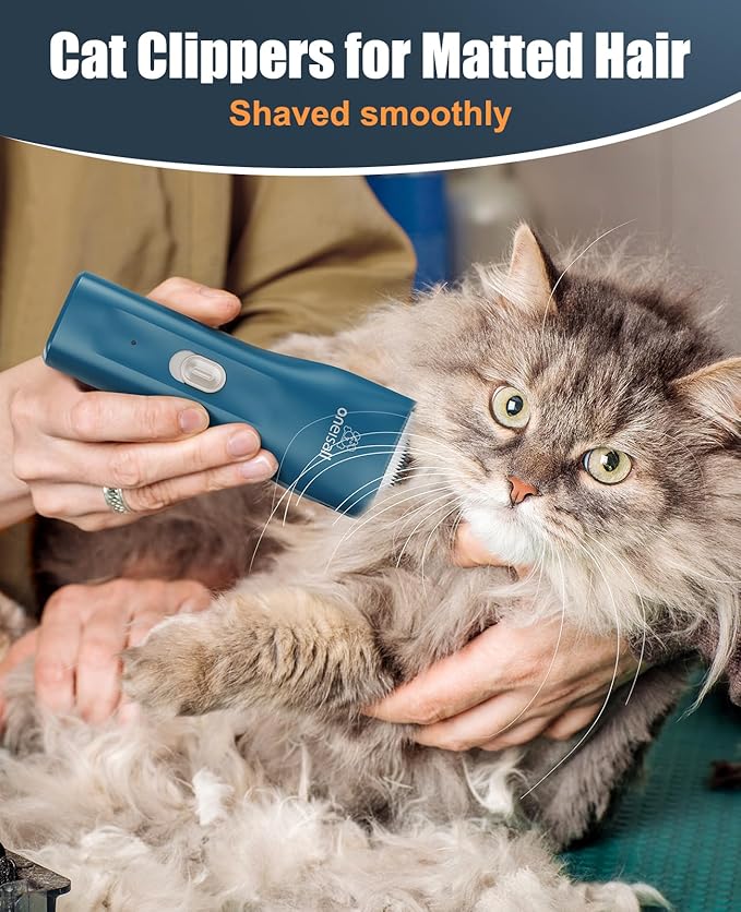 oneisall Pet Clippers for Cat Matted Hair, Quiet Pet Shaver for Cats | Waterproof Cordless Cat Clippers for Matted Long Hair with Storage Bag,Lightweight and Easy to Use for Cat, Pet, Small Dog