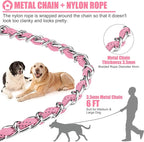 HOMIMP Chew Proof Dog Leash for Medium Large Dogs, Reflective 6 FT Heavy Duty Metal Chain Dog Leashes with Soft Padded Handle, Anti Bite Durable Rope Leashes for Pitbull, Non Chewable, Light Pink