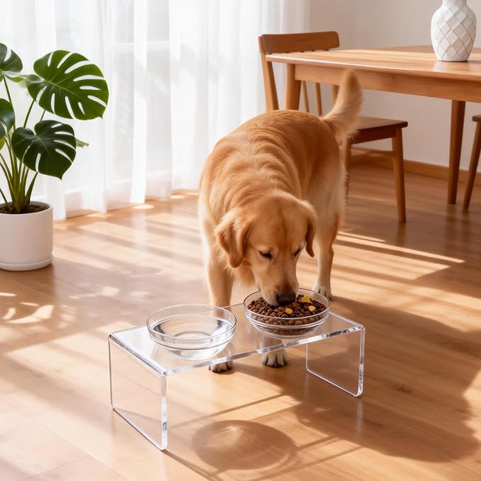 Clear Acrylic Elevated Dog Cat Bowls with Stainless Steel Bowls | Acrylic Elevated Dog Cat Bowls,Equipped with 2 Detachable Transparent Bowls and 2 Stainless Steel Bowls