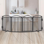 Malier Metal Freestanding Dog Gates with Door, Outdoor Indoor Dog Fences, Extra Wide Foldable Puppy Gate for Stairs, Hallways, Yard (Black, 80''W × 32''H【4 Panels】)