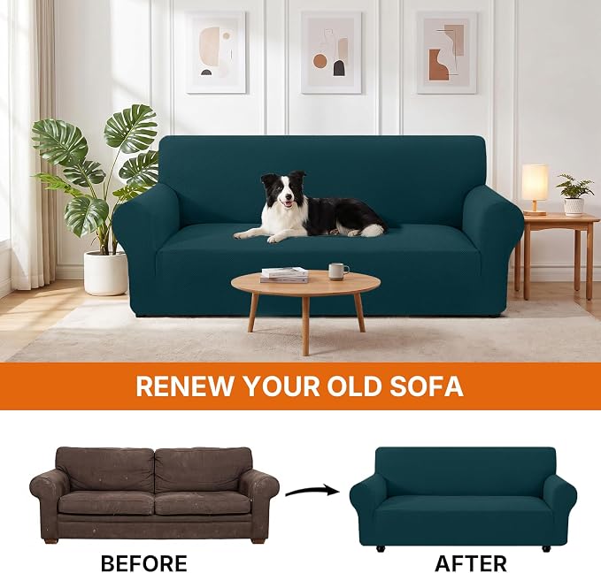 XINEAGE Stretch 3 Seater Slipcover, Non-Slip Pet Couch Cover,Dark Green | Washable Furniture Protector, Elastic Bottom, Dogs & Cats Friendly, Scratch-resistant, Fast Setup, High Elasticity