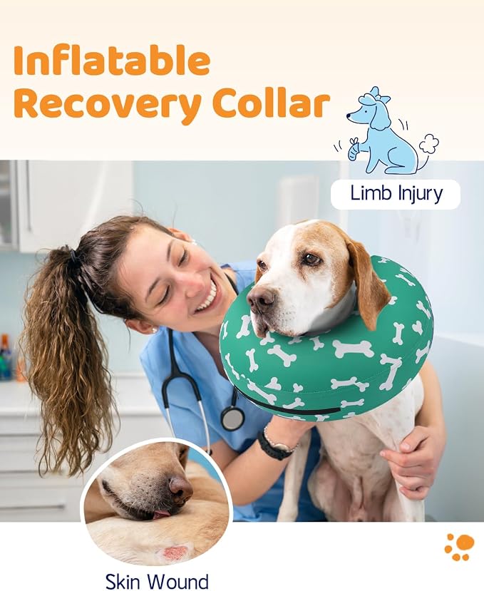 Supet Inflatable Dog Cone Collar Alternative After Surgery, Dog Neck Donut Collar Recovery E Collar for Neuter, Soft Pet Cone for Small Medium Large Dogs