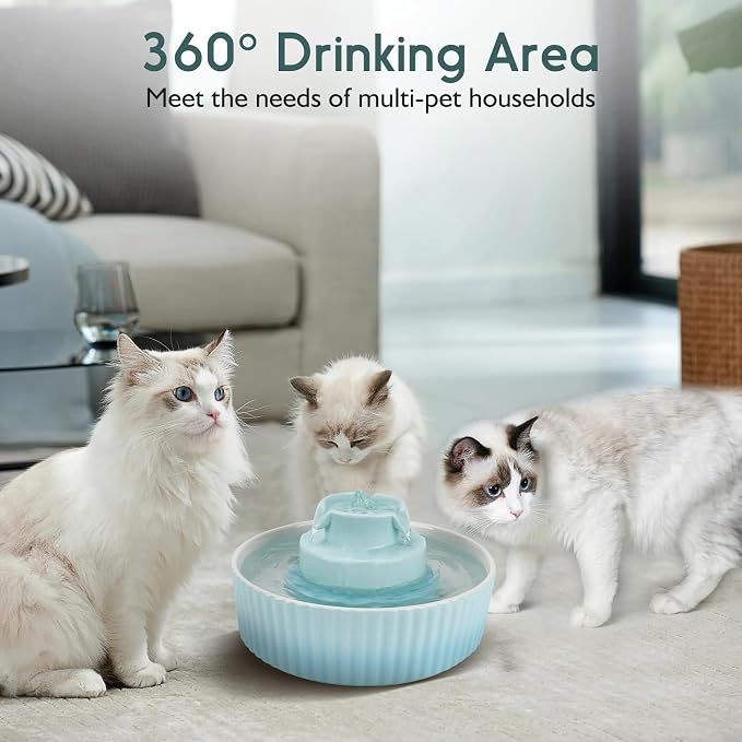 Lawfery Ceramic Cat Water Fountain, 2.1L/71oz Cupcake Pet Fountain | 3 Carbon Filters, 2 Quiet Pumps, Heavy Ceramic Body, and 360° Drinking Area, Drinking Bowl for Indoor Cats and Small Dogs