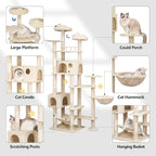 Meecal 79inch Heavy Duty Cat Tree for Indoor Cats Large Adult, Tall Giant Cat Tower with Scratching Post, Large Perches, Cozy Cat Condos & Hanging Hammocks, Beige