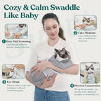 Supet Cat Grooming Wrap for Cutting Nails, Self-Adhesive Calm Cat Swaddle | Bite-Proof Mesh Hood & Thick Waist Strap Anti-Escape Anti-Scratch Bag for Nail Trimming, Medication, Ear Cleaning (Grey L)