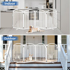 Malier Metal Freestanding Dog Gates with Door, Outdoor Indoor Dog Fences, Extra Wide Foldable Puppy Gate for Stairs, Hallways, Yard (White, 80''W × 32''H【4 Panels】)