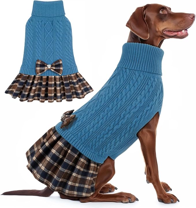 KYEESE Dog Sweater Dress Turtleneck Thick Knit Pullover for Cold Weather | Stretchy Fit, Lightweight & Warm, Cozy Knit Comfort, Cute Bow Accent, Gentle on Sensitive Skin, Comfortable Daily Wear