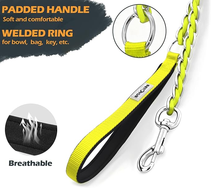 S-ETOVUS-Chain Dog Leash, Bite-Proof Metal Leash, with Padded Handle | Three Sizes 7.25FT/5.2FT/4FT, Woven From Nylon Rope And Chain, Durable And Bite-Resistant, Comfortable With Padded Handles