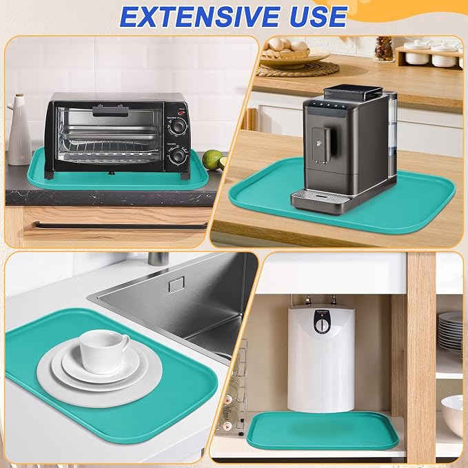 SMILOOL Silicone Pet Food Mat with Raised Edge for Food and Water Bowl, Dog Feeding Mats, Cat Food Trays for Floor Waterproof, Rubber Tray for Dogs and Cats, 19 x 12 x 0.7 Dark Turquoise