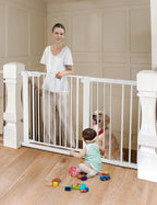 COMOMY 30" Tall Baby Gate for Stairs Doorways, Fits Openings 29.5" to 51.6" Wide, Auto Close Extra Wide Dog Gate for House, Pressure Mounted Easy Walk Through Pet Gate with Door, White | Auto Close Extra Wide Dog Gate for House, Pressure Mounted Easy W...