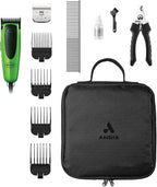 Andis 561121 Dr. Pol Easy Clip Versa Clipper Kit, 10 & 7FC Blades, Green | Includes 4 attachment combs, steel comb & nail clipper, dog grooming kit for all dog types
