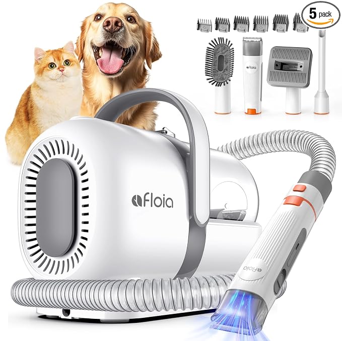 Afloia Dog Grooming Vacuum Kit, 1.5L Tank, White | Contains floating fur during coat care, helping sofas, floors and clothes stay cleaner between deep cleans.