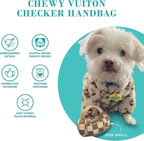 Haute Diggity Dog Chewy Vuiton Handbag Plush Squeaky Dog Toy, Soft Durable Designer-Inspired Stuffed Puppy Chew Toys for Small, Medium & Large Dogs, Machine-Washable (Tan Checker) XL
