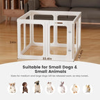 Clear Acrylic Dog Playpen - 33.4 x 33.4 Inch, 24" H 8 Planes Transparent Dog Fence Indoor, Sturdy Pet Pen for Puppy/Small Dog/Rabbit/Pig, Easy Assemble & Cleaning Plastic Whelping Box Enclosure, White