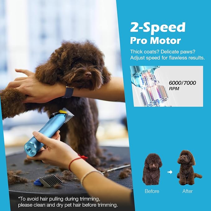 Professional Dog Grooming Clipper with 5-in-1 Replacement Blade | Adjustable Blade Cordless Pet Grooming Kit 2 Speed Trimmer Hair Shaver with Detachable Metal Combs Nova for Animal Horse