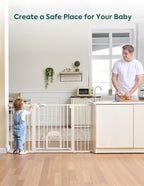 Babelio Extra Wide Baby Gate with Cat Door, CatPrivilege III, 29-55" | 30" Tall Pressure/Hardware Mounted Safety Gate for Large Openings, Auto-Close, White