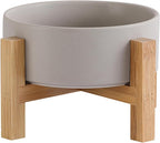 Elevated Ceramic Cat Bowl - Cat Food Bowl with Bamboo Stand - Raised Dog Dish for Puppies - Anti Vomiting, Stress Free - 13.5 oz / 400 ml - Grey