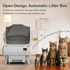 Automatic Cat Litter Box Self Cleaning - App Control, Open-Design, Smart Health Monitor, Suitable for Medium Cats and Kittens, Anti-Pinch Safety, Quiet Operation - White