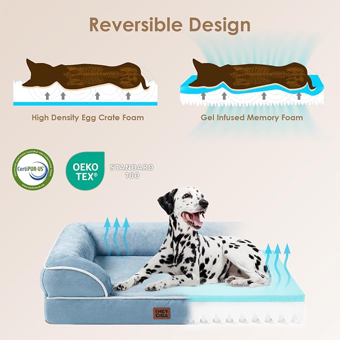 EHEYCIGA Orthopedic Small Dog Bed, Waterproof Memory Foam Washable Pet Beds | Non-Slip Bottom and Egg-Crate Foam Medium Pet Couch Bed with Washable Removable Cover, Washed Blue