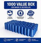 EZ Pick Up 1000 Ct Dog Waste Bags Blue 50 Rolls 1000 Poop Pet Disposal Bag | leak proof, extra large, heavy duty, puppy training, refill bags, 9"x12", poo bag, poopy clean up