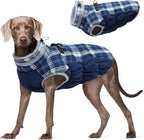 FUAMEY Dog Cold Weather Coats Reflective Dog Warm Jacket with Harness | Fleece Winter Coat for Large Dogs Snow Puffer Vests with Zipper Reflective Turtleneck Jackets for Winter Blue Plaid XXL