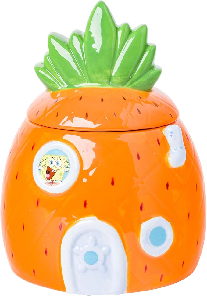 Silver Buffalo SpongeBob SquarePants Small Sculpted Ceramic Snack Jar Featuring Pineapple House and SpongeBob SquarePants, 5.2” x 5.2” x 6.6”